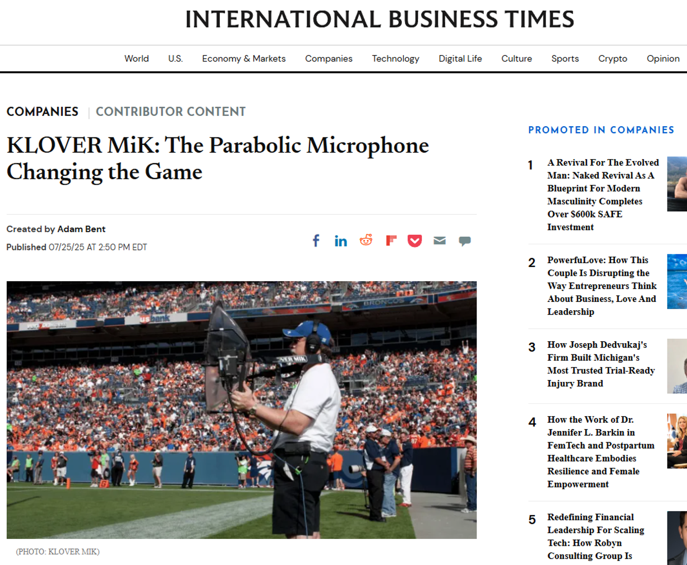 International Business Time Publishes Article On KLOVER MiK Parabolic Mics