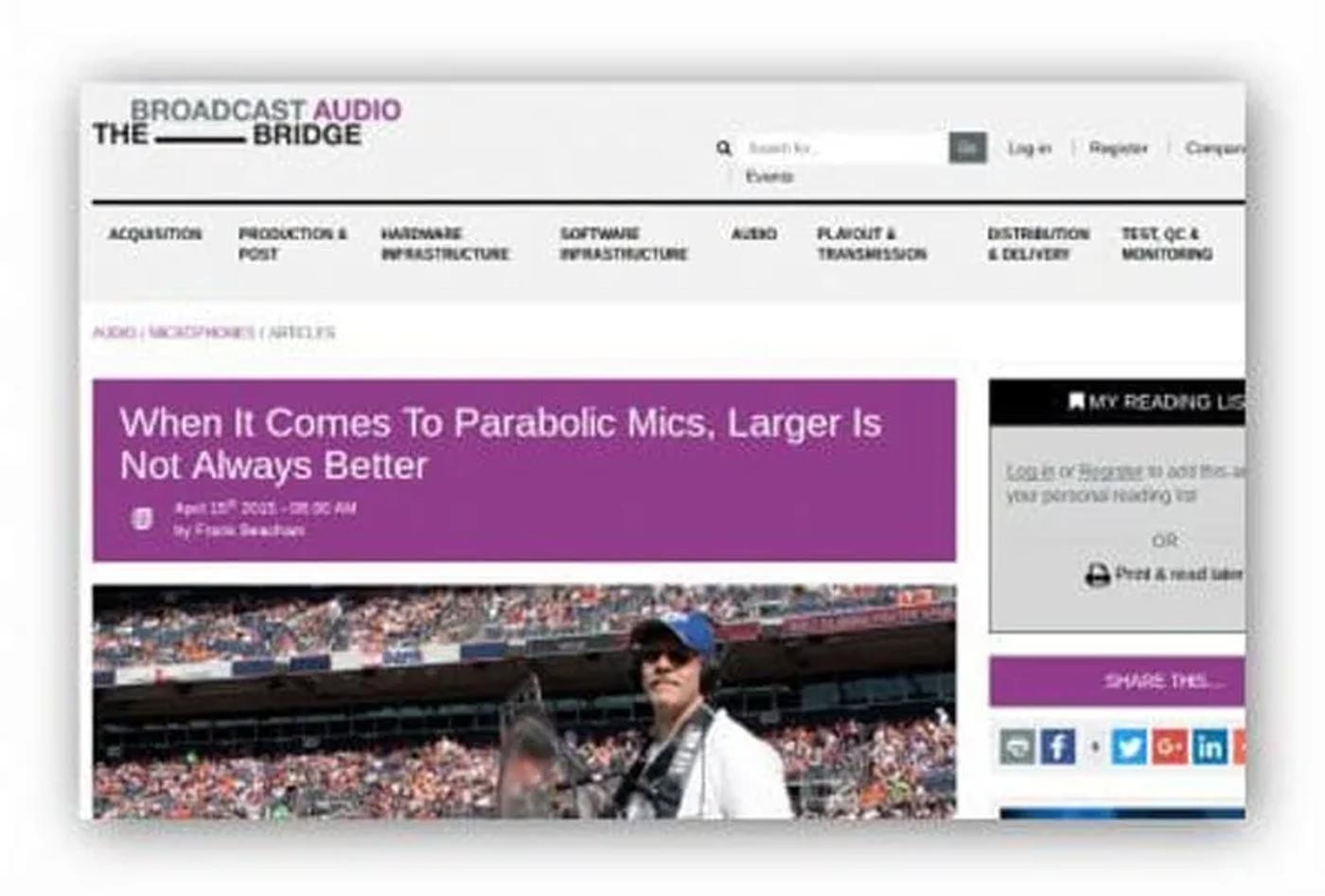 Broadcast Bridge Runs Article On KLOVER MiK Parabolic Mics