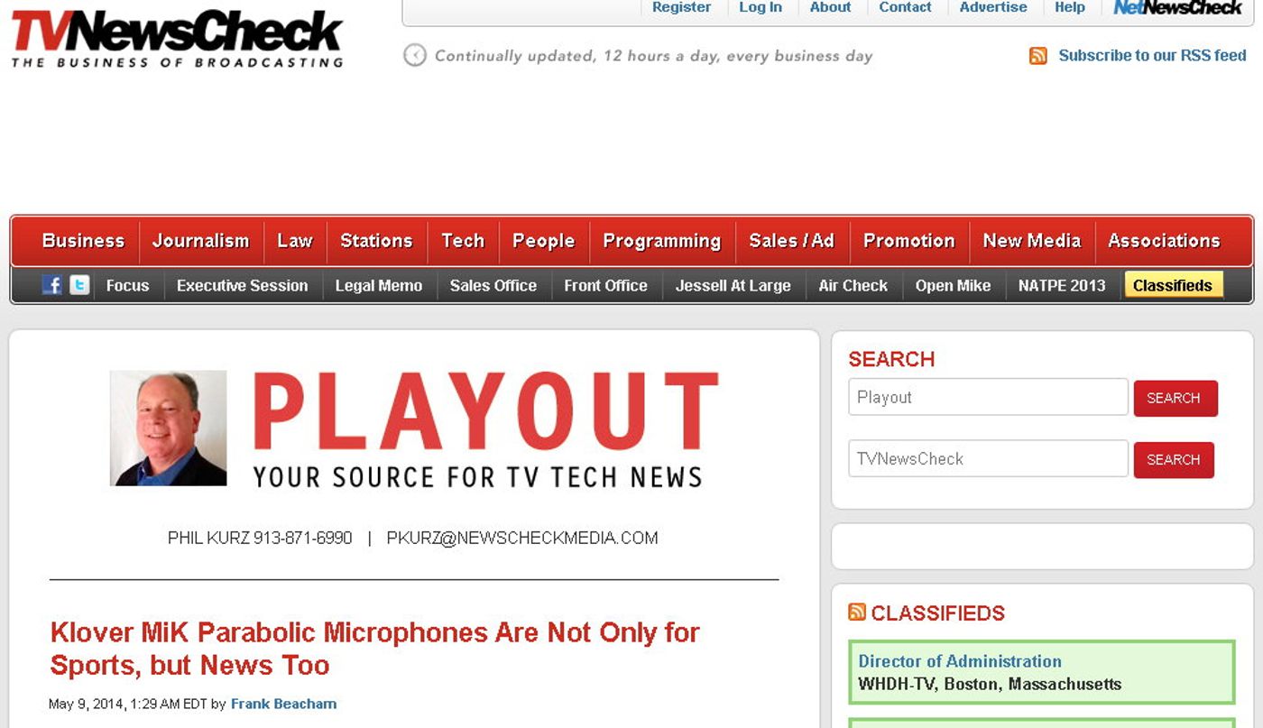 KLOVER MiK Parabolic Microphones Topic of TVNewsCheck Article