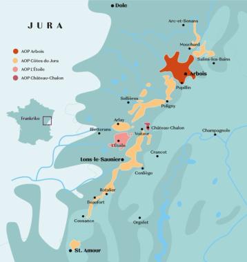 Kart over vinområdet Jura.
