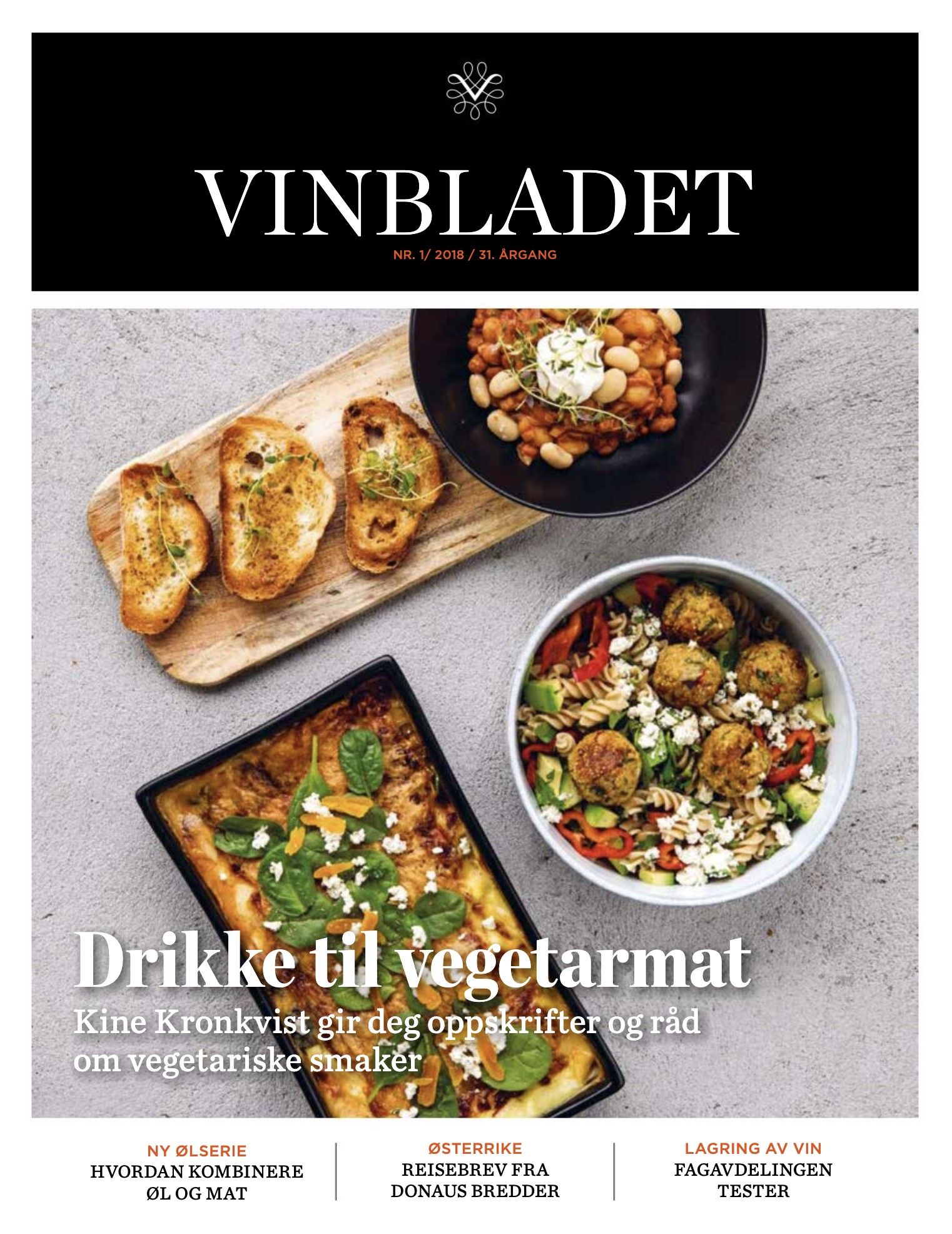 Magasinforside med bilde av lasagne, pastasalat og bønnesalat med toast.