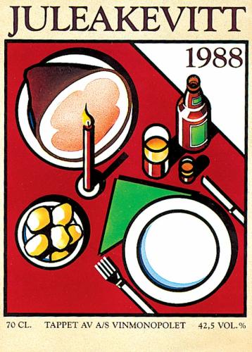 Etiketten til juleakevitten i 1988.