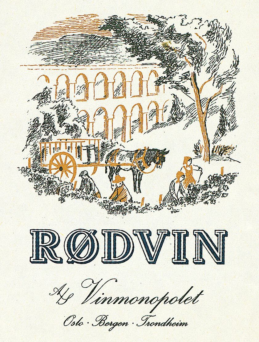 Gammel etikett for Rødvin fra Vinmonopolet.