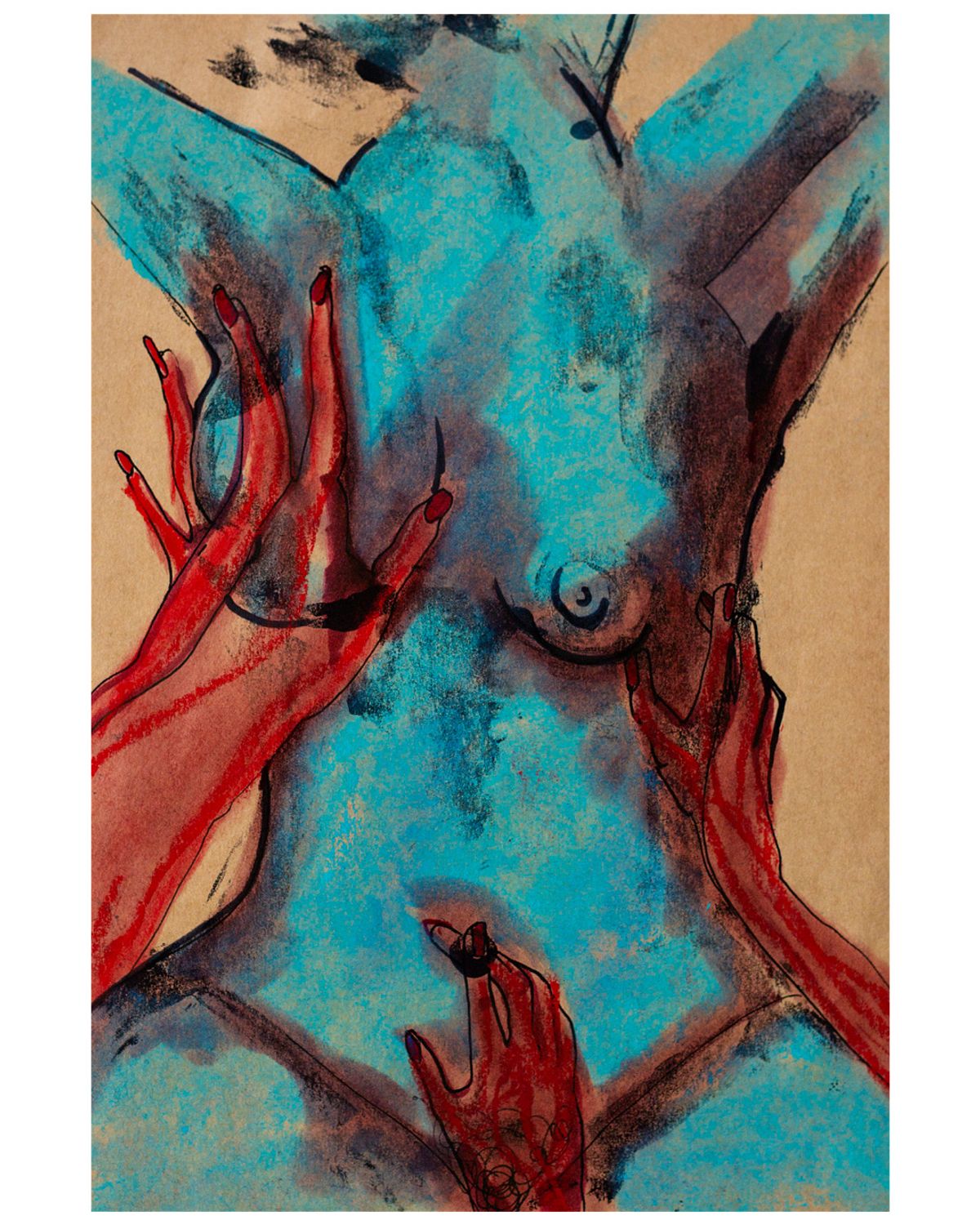 Whisper - Ballpoint, conte & pastel on paper, 2025, 21 x 30 cm