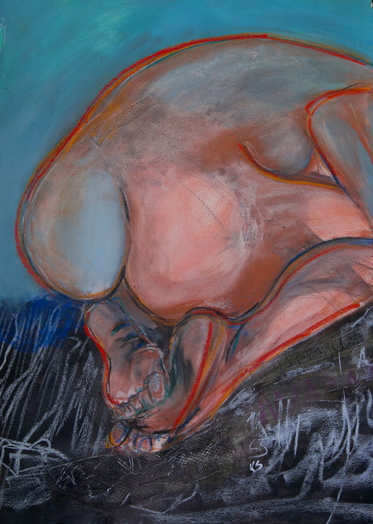 Curl - Conte and Acrylics on paper, 2025, 42 x 60 cm