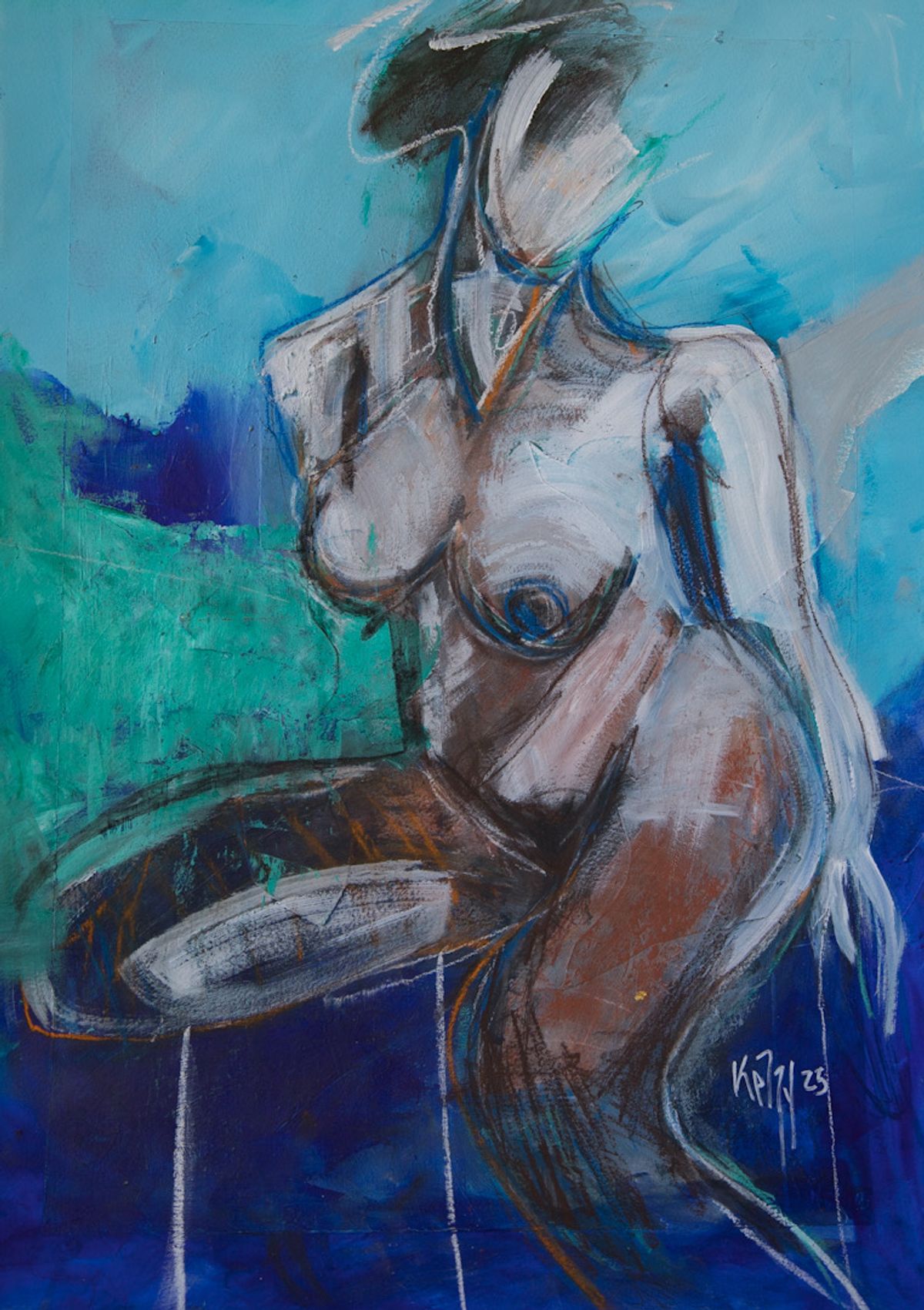 Stillness - Conte and Acrylics on paper, 2025, 42 x 60 cm