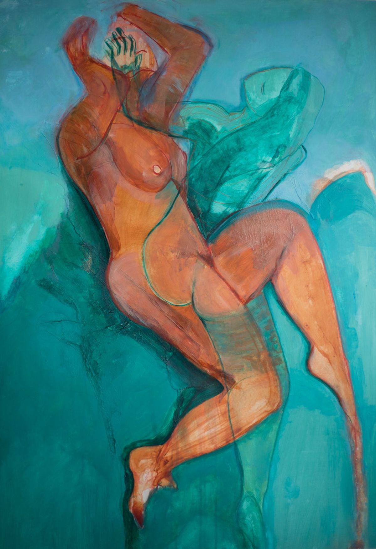 Crossed Motion - Conte, collage & Acrylic on Synthetic paper, 2025, 92 x 65 cm