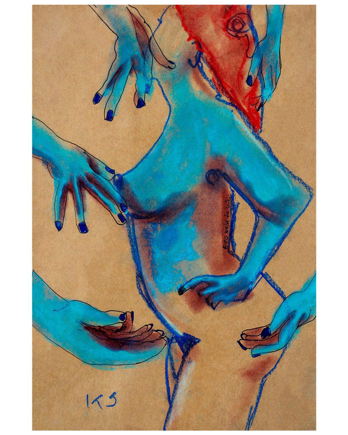 What the face doesn't say - Ballpoint, conte & pastel on paper, 2025, 21 x 30 cm