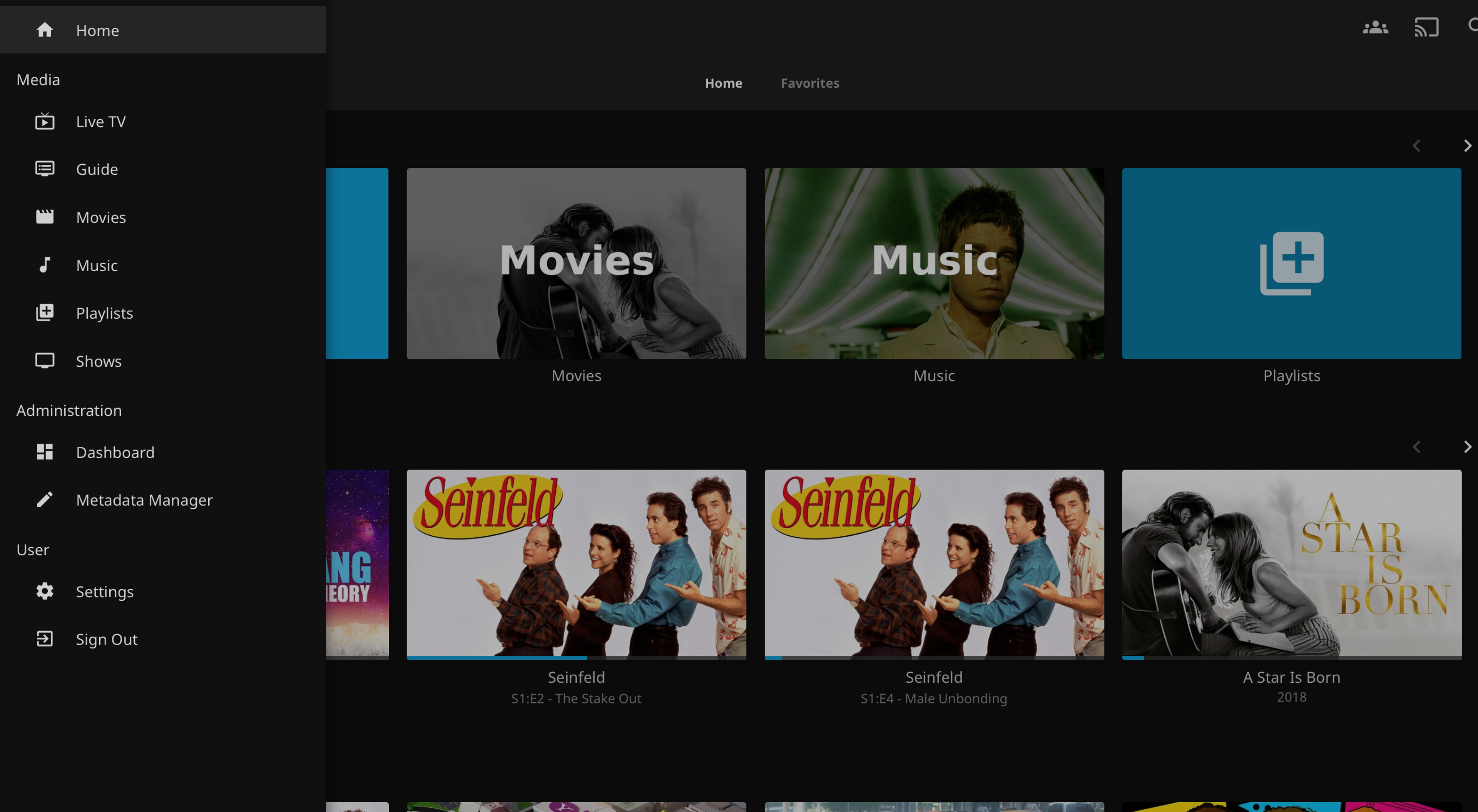 A screenshot of the Jellyfin media server web UI interface