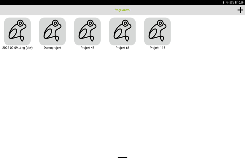 Start screen of the frogControl app for Android and iOS devices