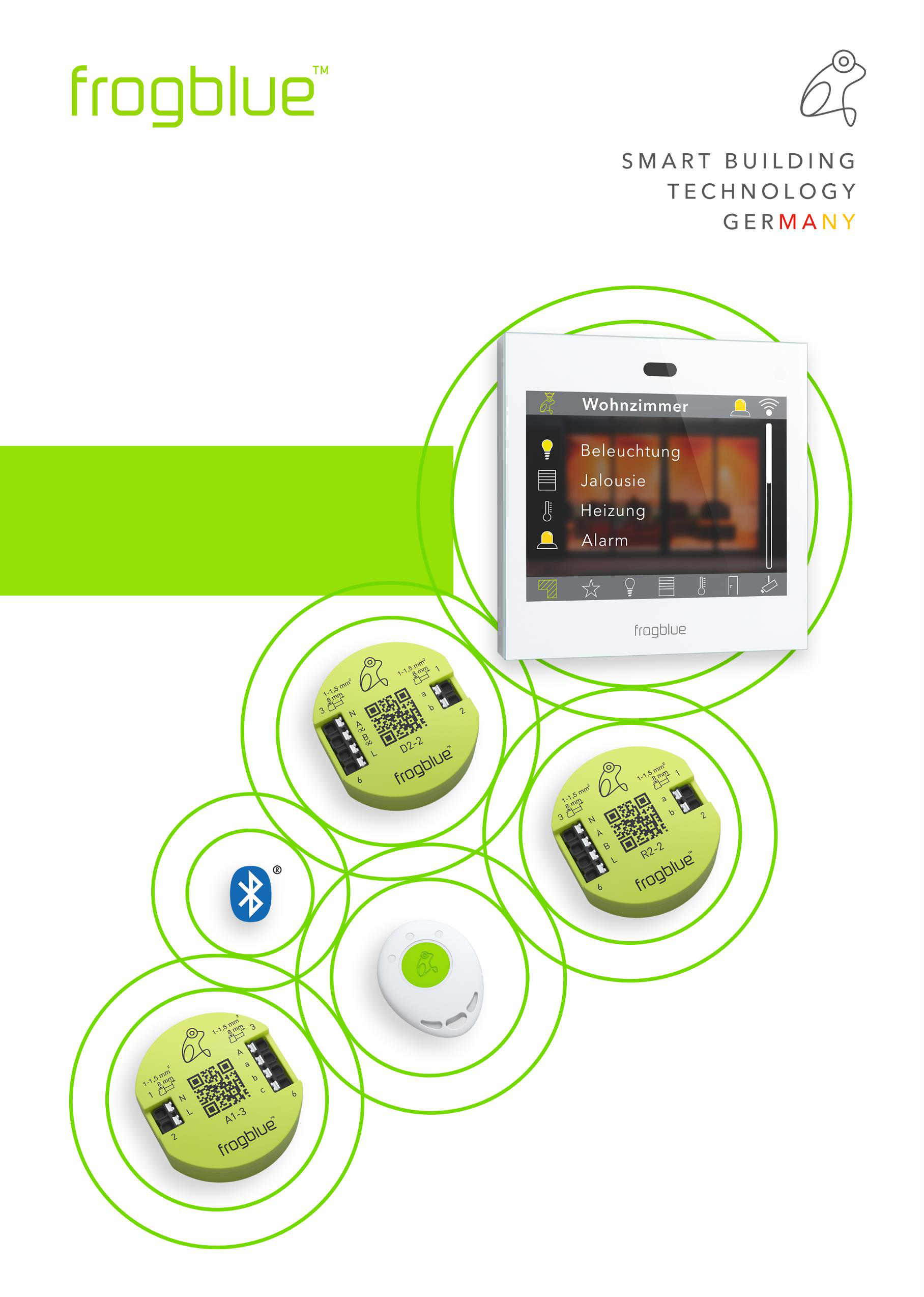 frogControl user manual cover — modern living room with frogblue smart home control