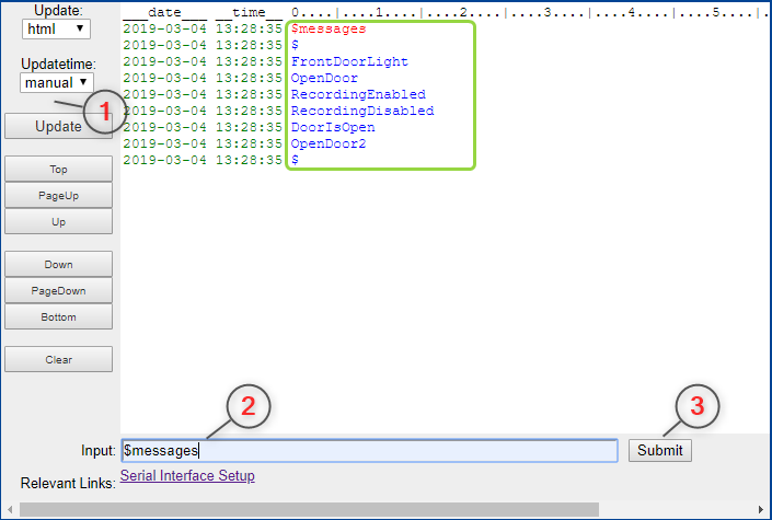 Serial Terminal — $messages request listing parameterised messages