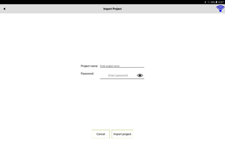 Import Project screen