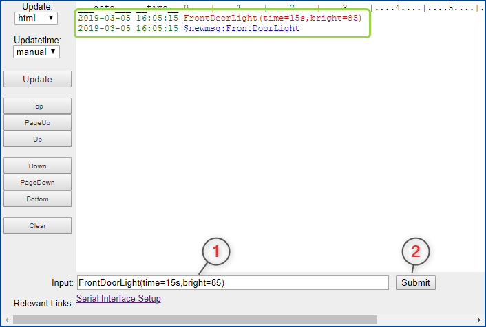 Serial Terminal — FrontDoorLight with time and bright parameters