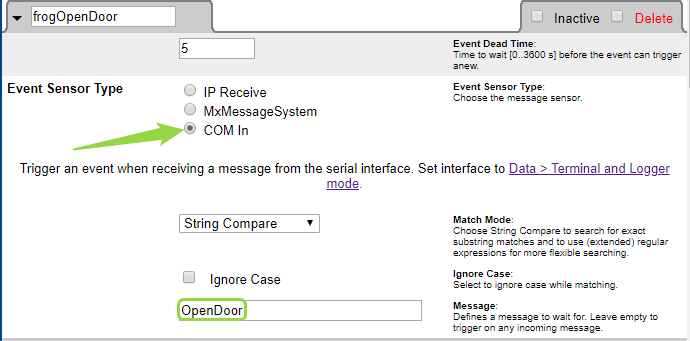 Message event frogOpenDoor — COM In, String Compare OpenDoor