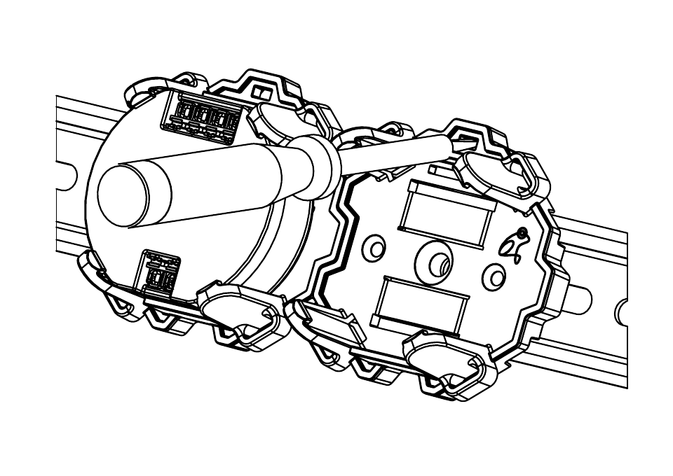 Mounting example: frogClips with mounted frogs on a top-hat rail (3D view)