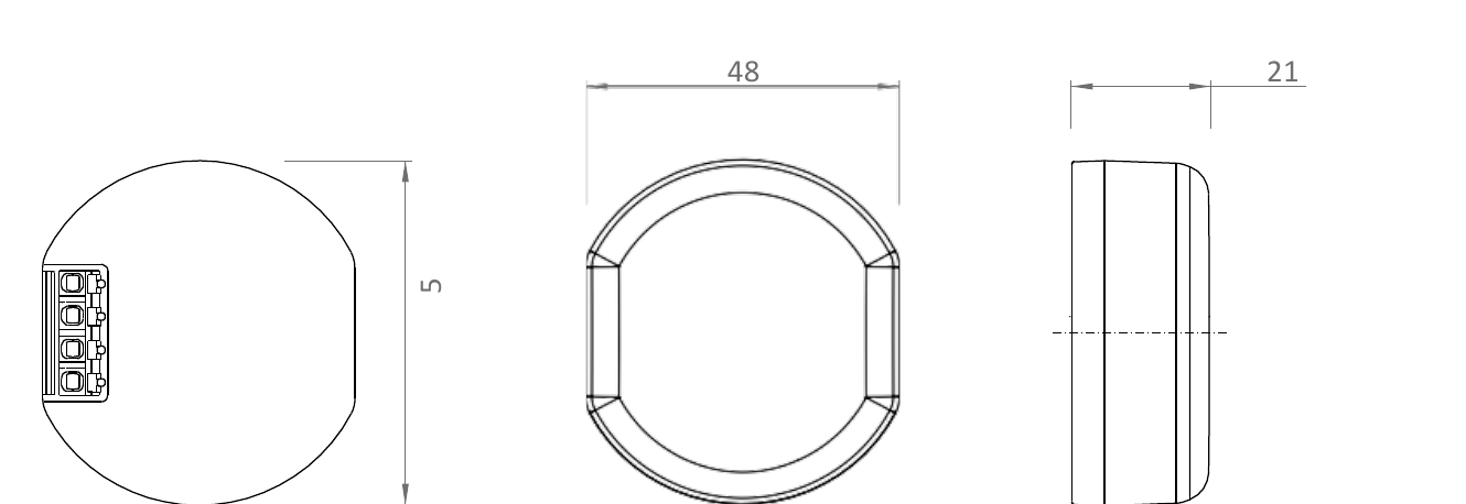 Dessin coté : hauteur 53 mm, largeur 48 mm, profondeur 21 mm