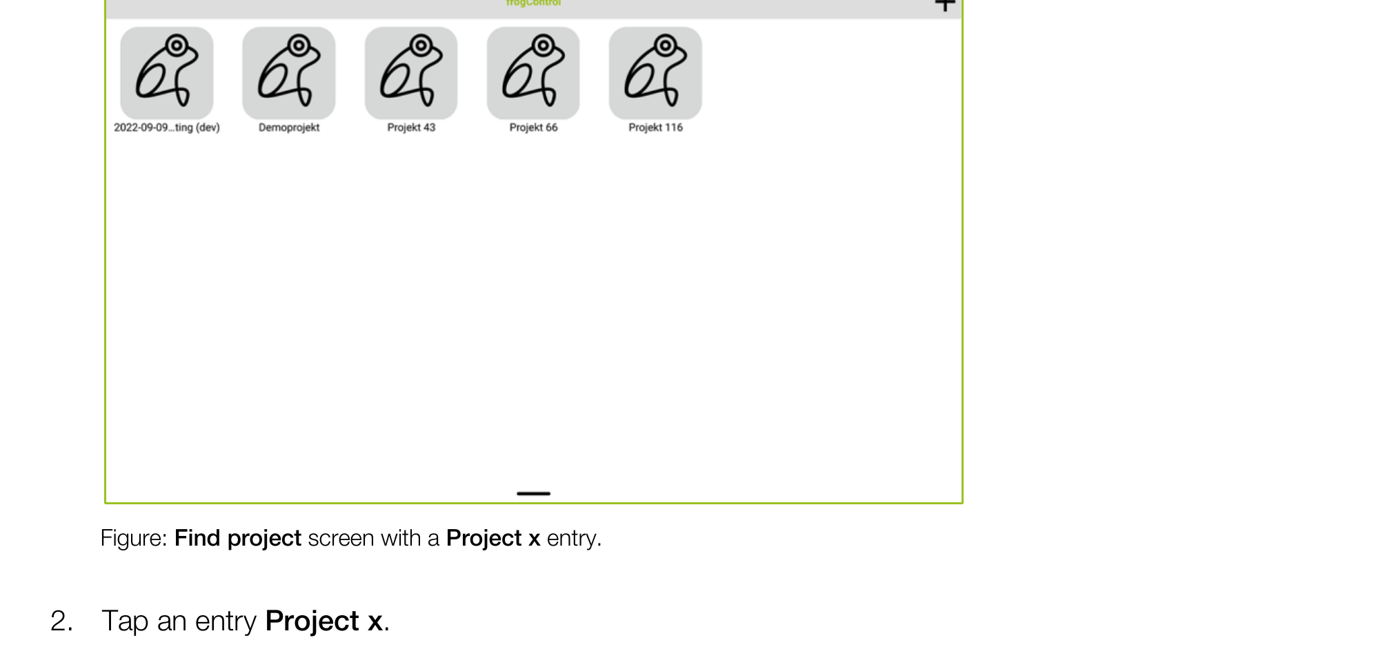 Find project screen with a Project x entry