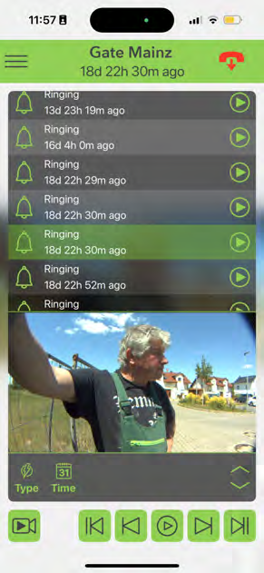 frogSIP app event history list on a smartphone