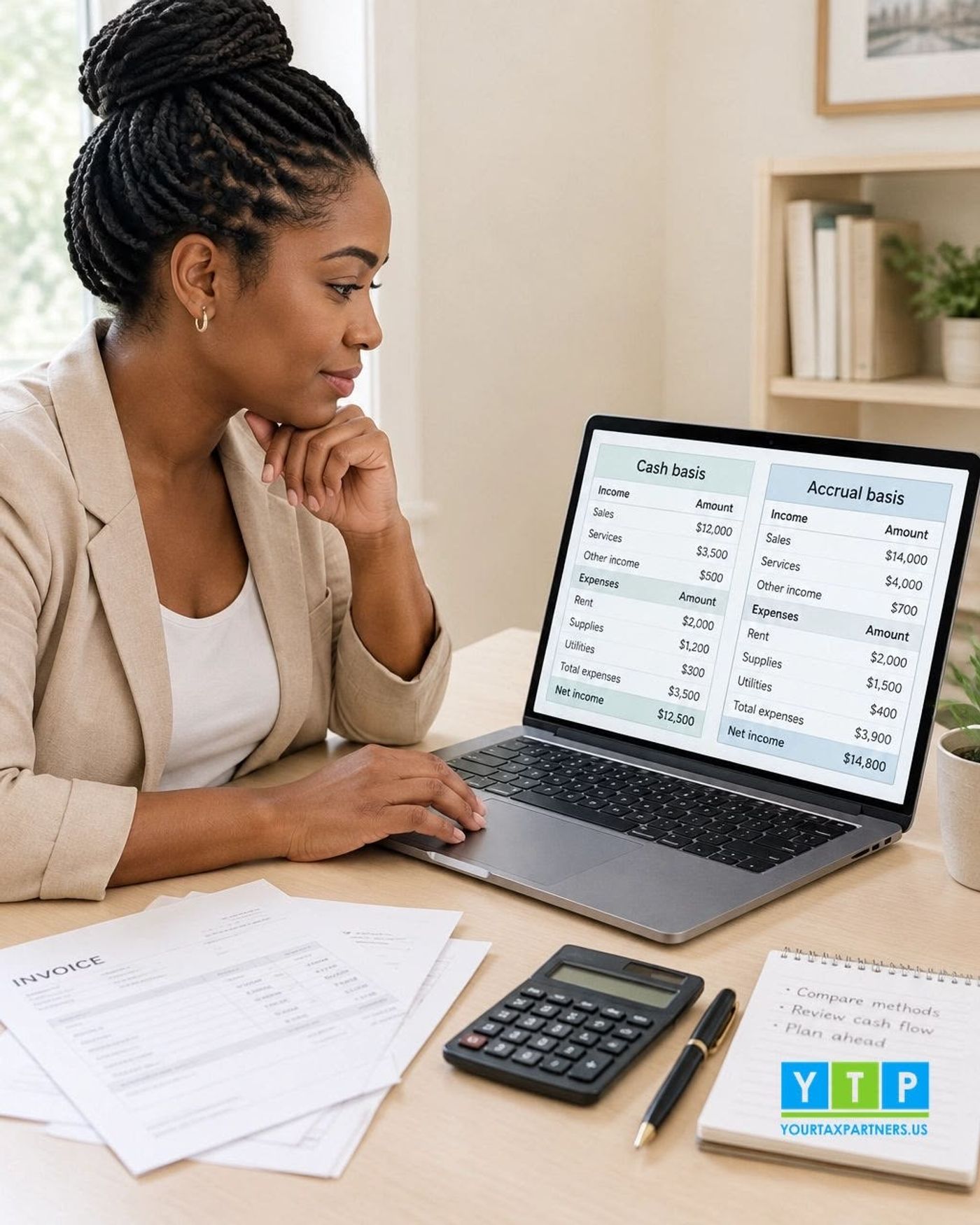 Comptable d'enteprise analysant les données financières en RDC