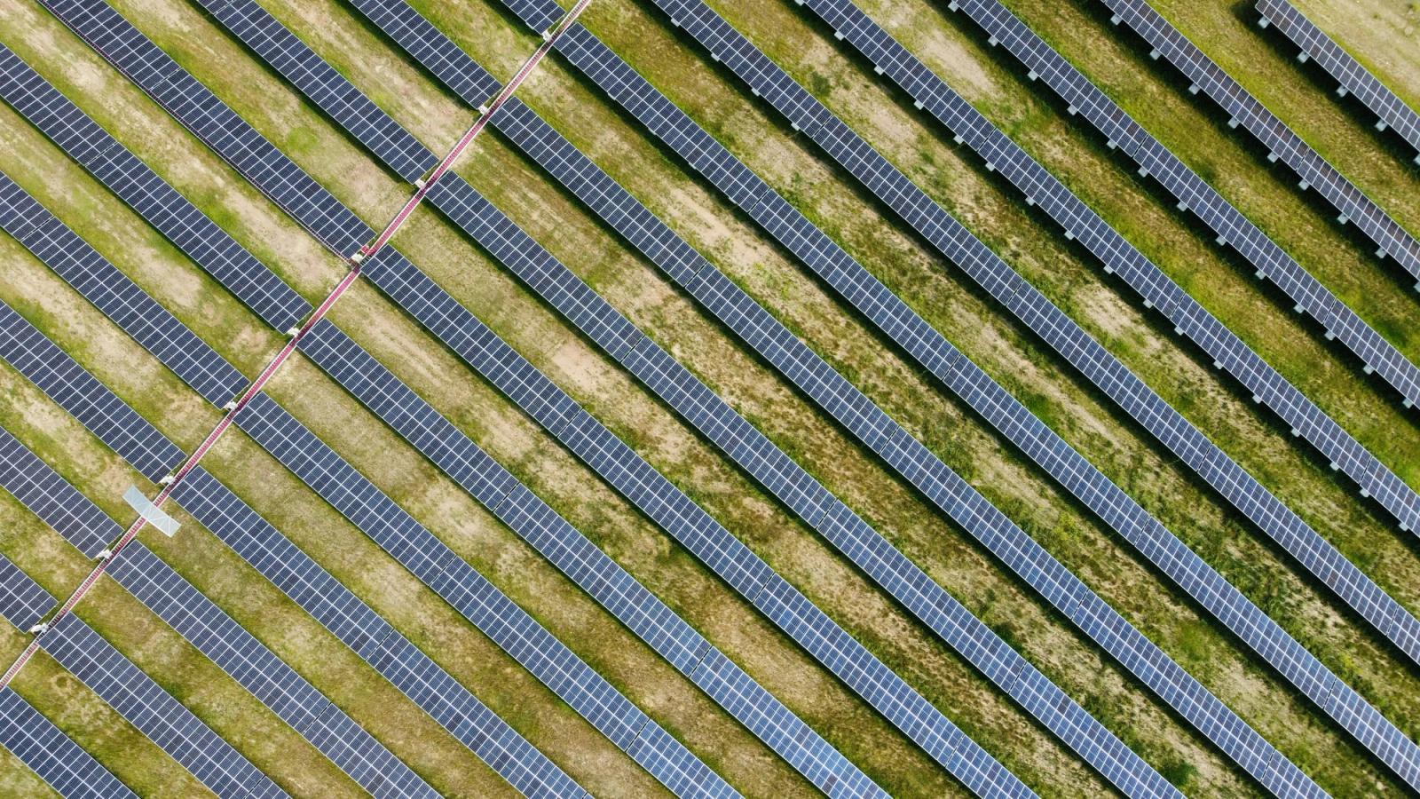 Aerial view of a giant solar farm