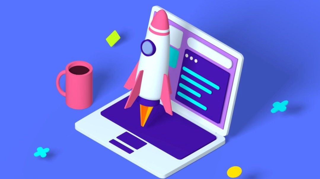 Fast website rocket laptop illustration
