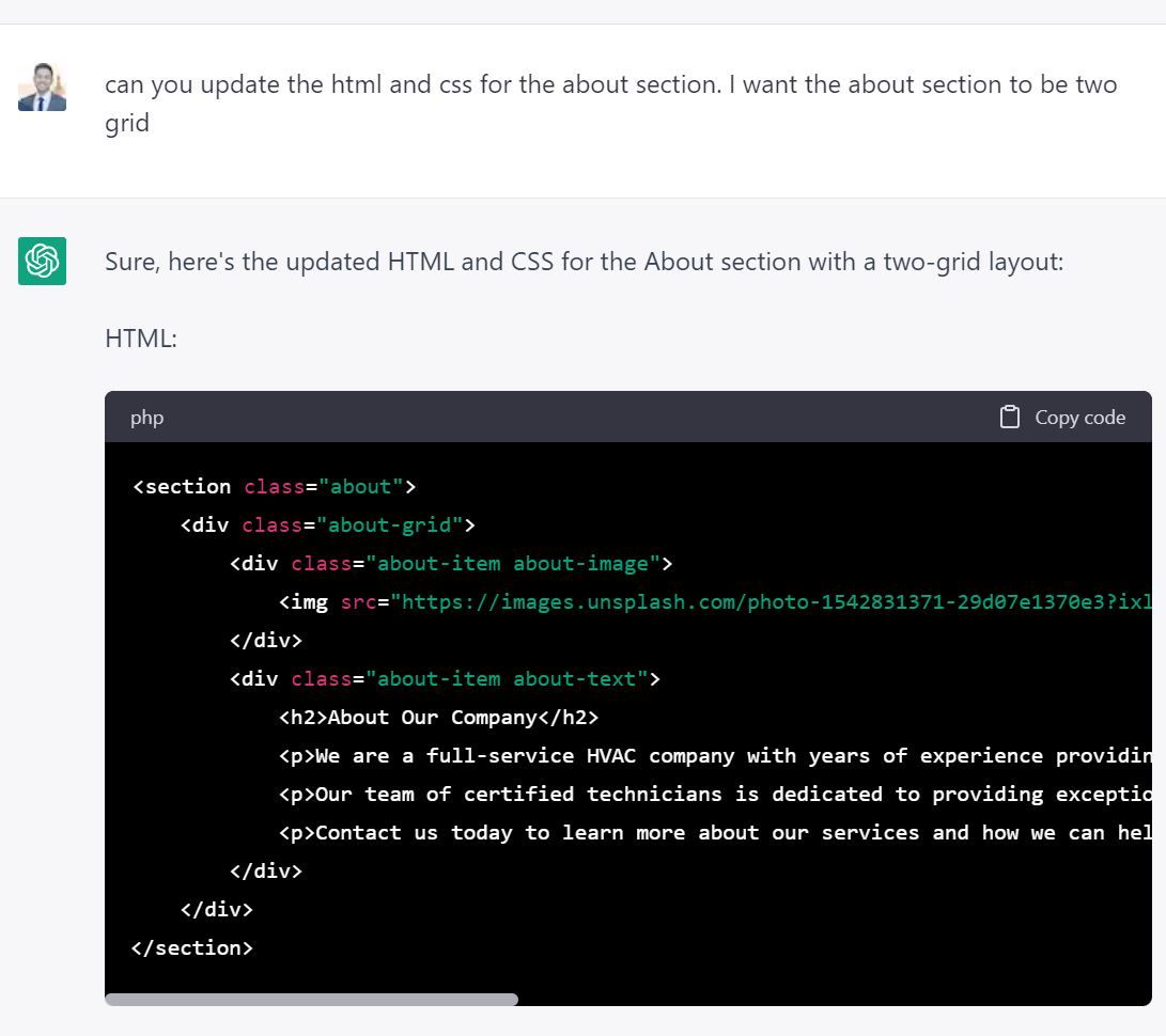 asking chatgpt to style website