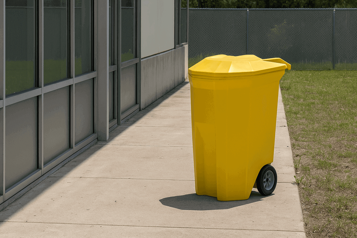 Contenedor Shell amarillo en un patio