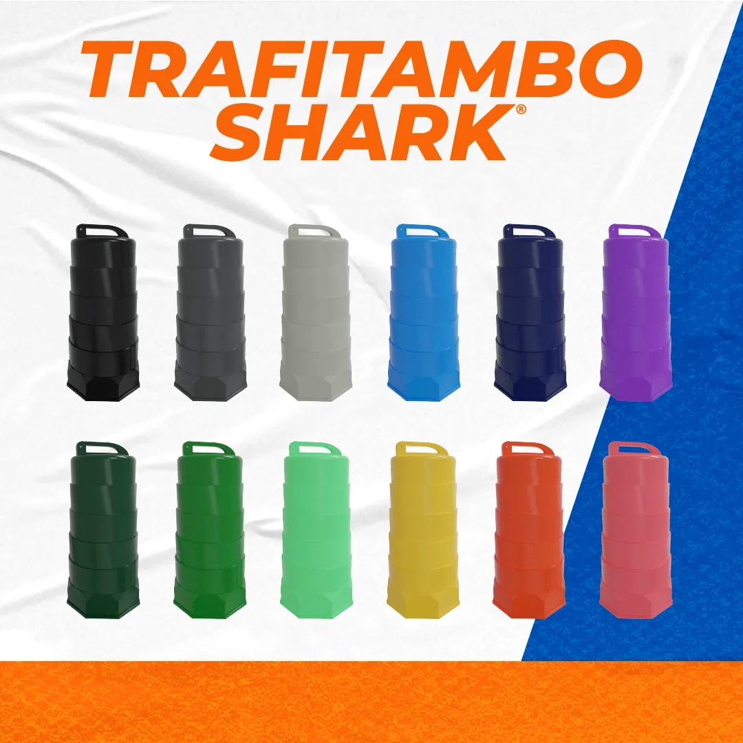 Doce trafitambos Shark en colores distintos, del negro al rosa, bajo el título Trafitambo Shark