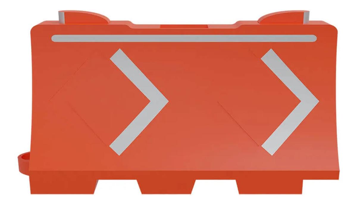 Barrera Ray naranja con dos flechas reflejantes y cinta superior, render de frente