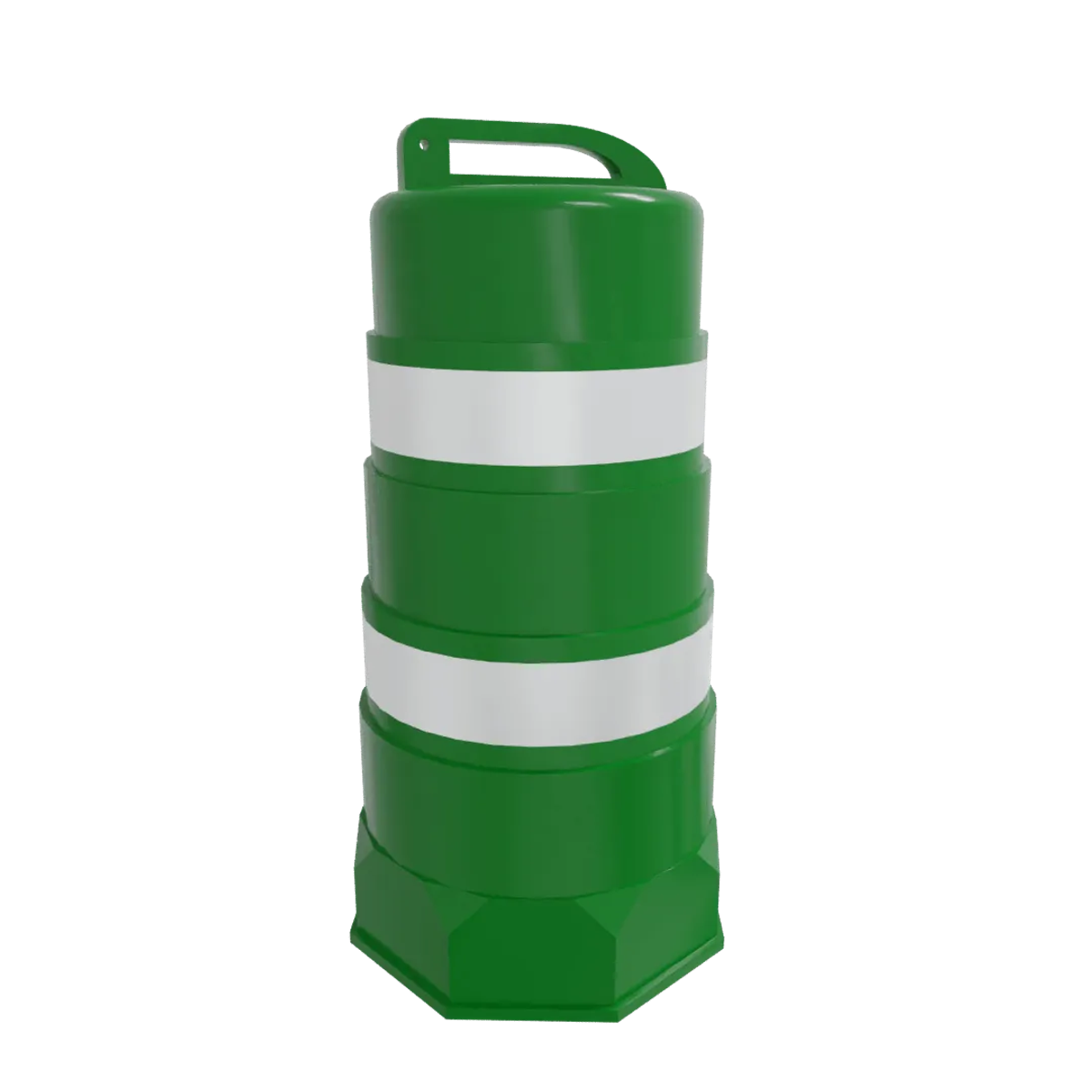 Render de un trafitambo verde con dos bandas reflejantes blancas y asa superior sobre fondo negro