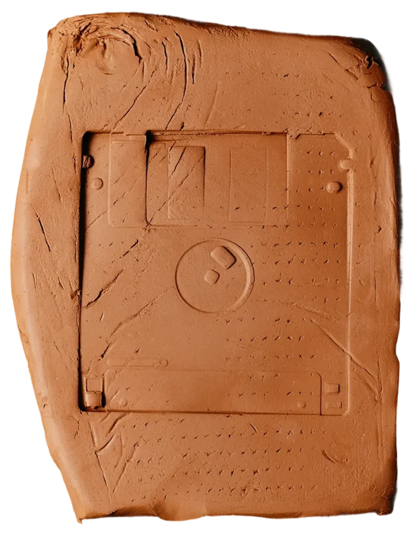 The imprint of an old computer disk on clay