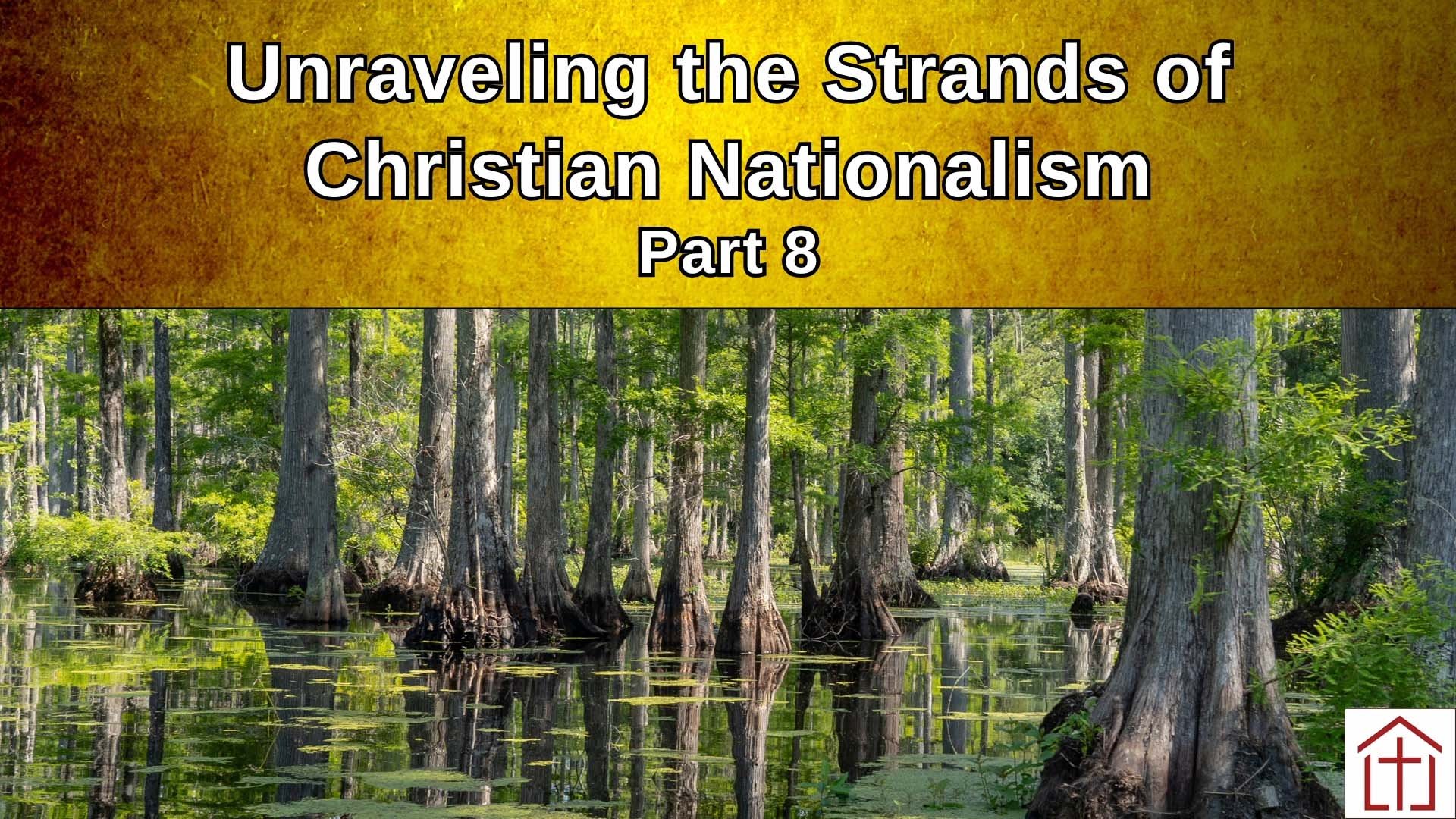 Cypress swamp scene with text Unraveling the Strands of Christian Nationalism Part 8 and St Francis Episcopal Church logo