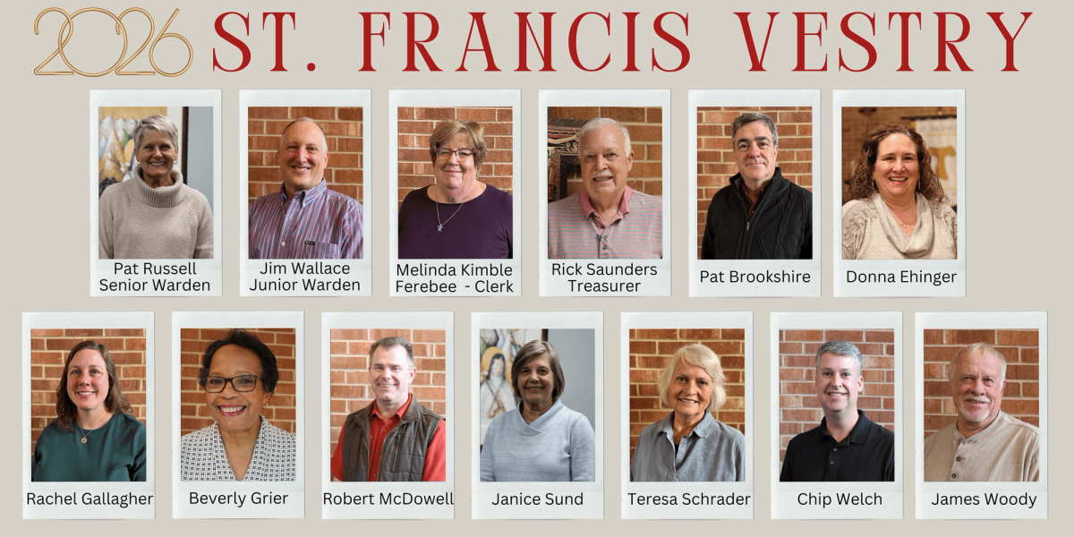 Photos of the 2026 St. Francis Vestry with the names and positions