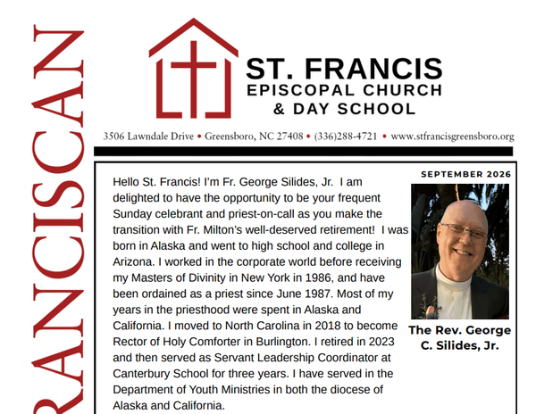 Image of front quarter page of the September 2026 St. Francis Franciscan Newsletter