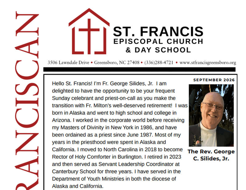 Image of front quarter page of the September 2026 St. Francis Franciscan Newsletter