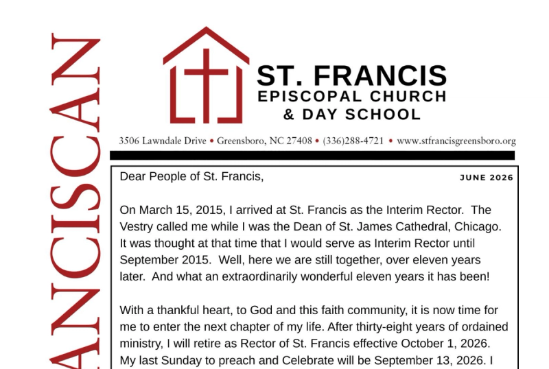 Image of front quarter page of the June 2026 St. Francis Franciscan Newsletter