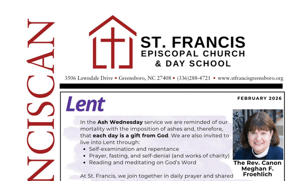 Image of front quarter page of the February 2026 St. Francis Franciscan Newsletter