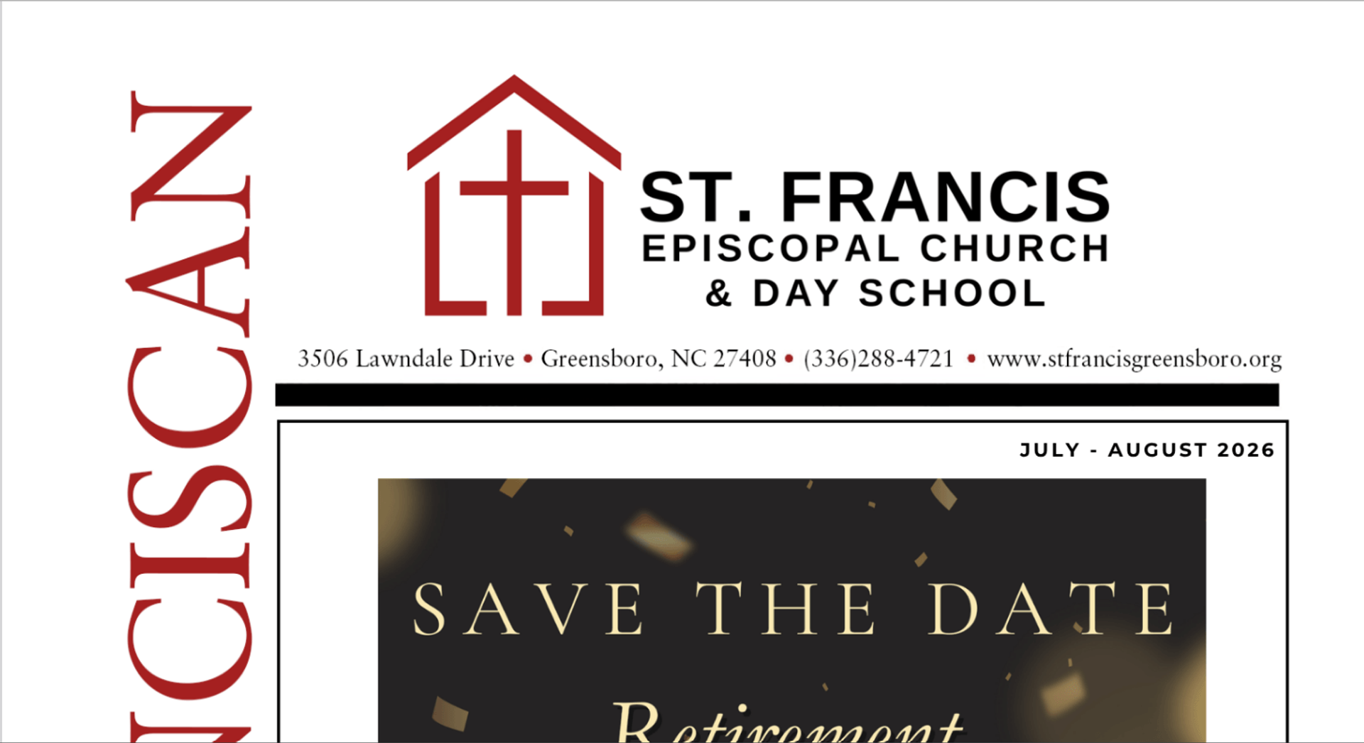 Image of front quarter page of the July August 2026 St. Francis Franciscan Newsletter
