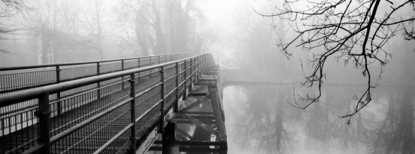 Bridge construction in the fog.