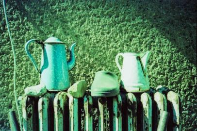 Still life with pots and a wall. Still life with pots and a wall.