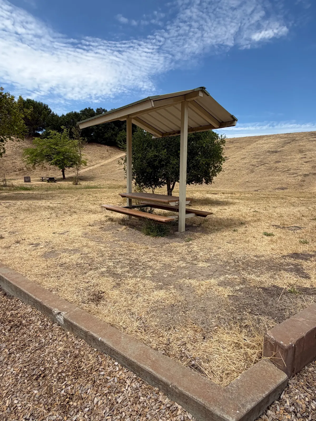 A couple scattered picnic tables right next to playground. Bigger picnic areas elsewhere
