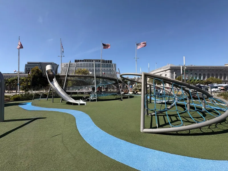 Large and smaller playground structure