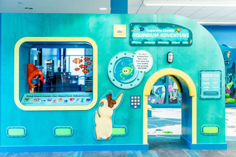 Entrance of the Cupertino Library Aquarium Adventure children's play space. Photo: Santa Clara County Library District.