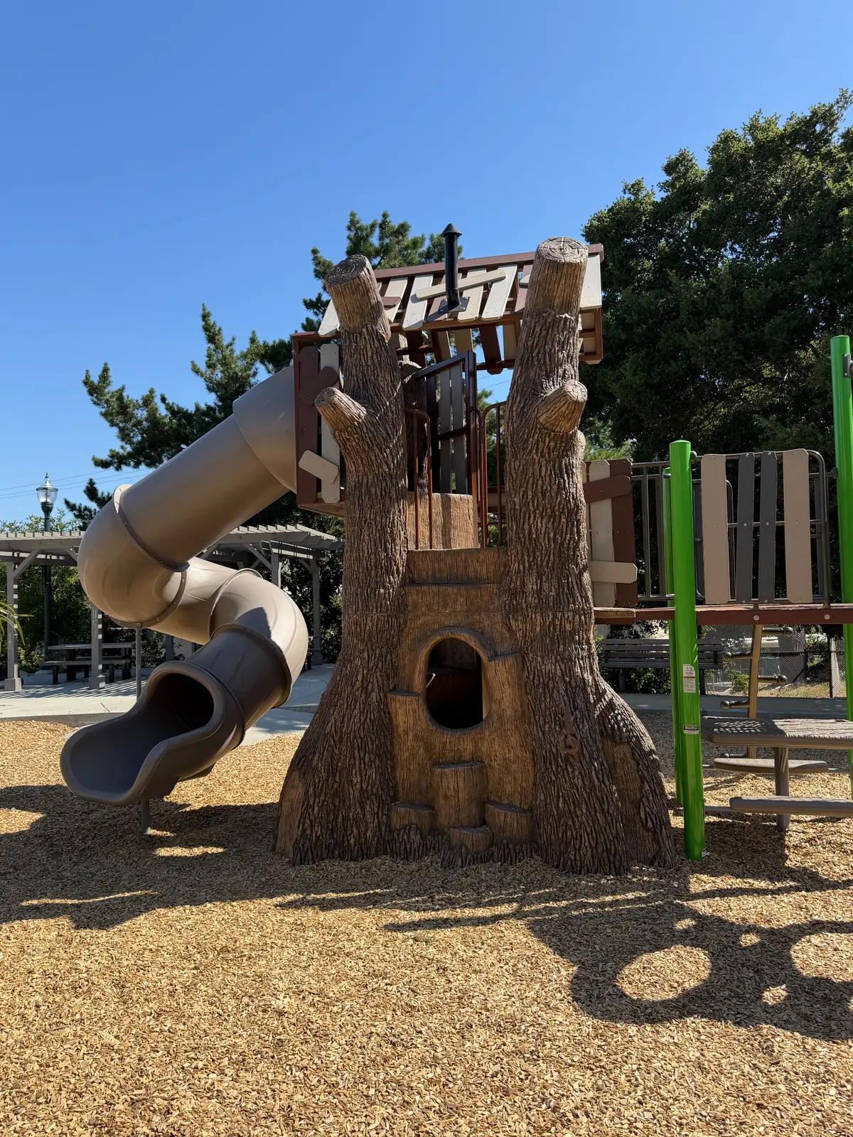 Tree themed structure to go down enclosed slide