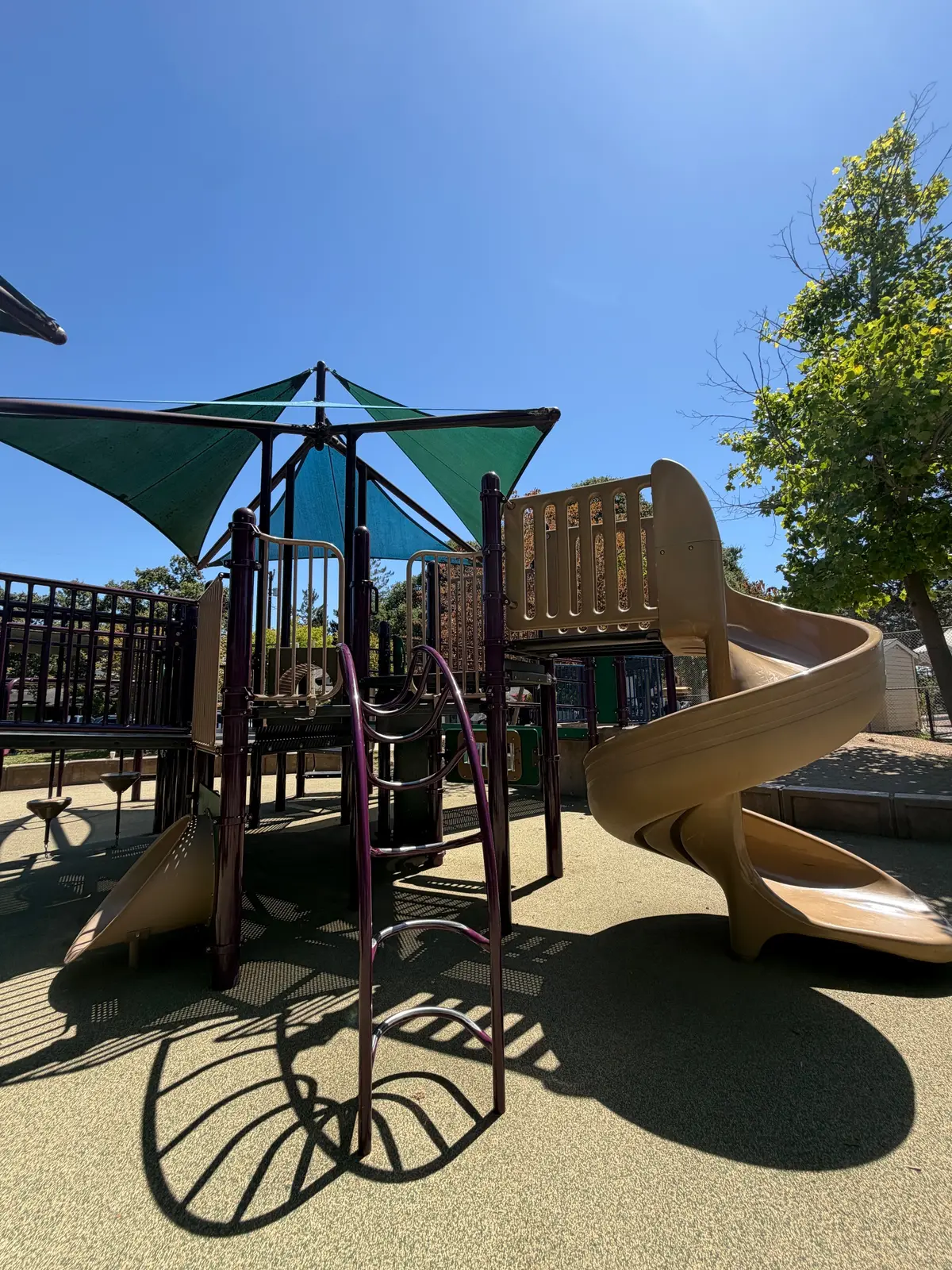 Big kid playground slide and shade canopy