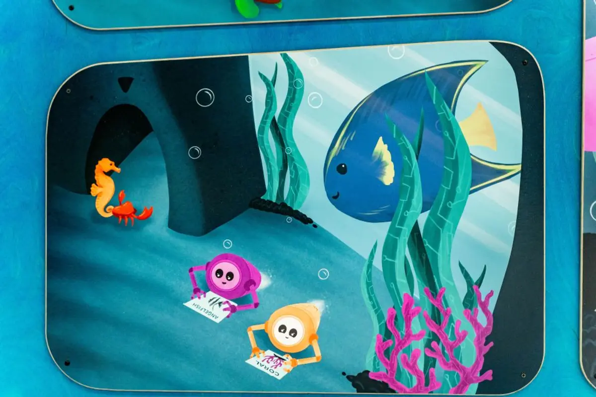 Two swimmer bots study ocean plants and fish. Photo: Santa Clara County Library District.