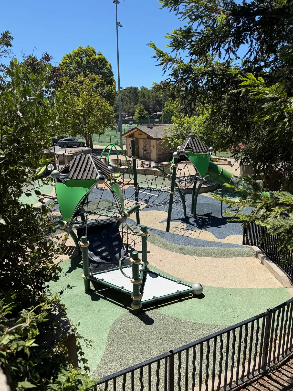 View of playground from hill