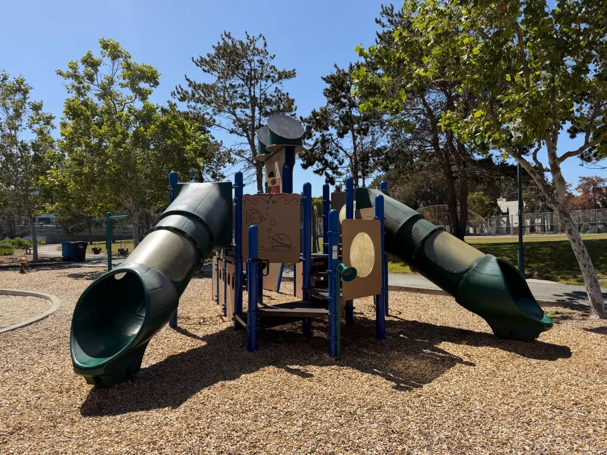 Toddler play structure with 2 tunnel slides