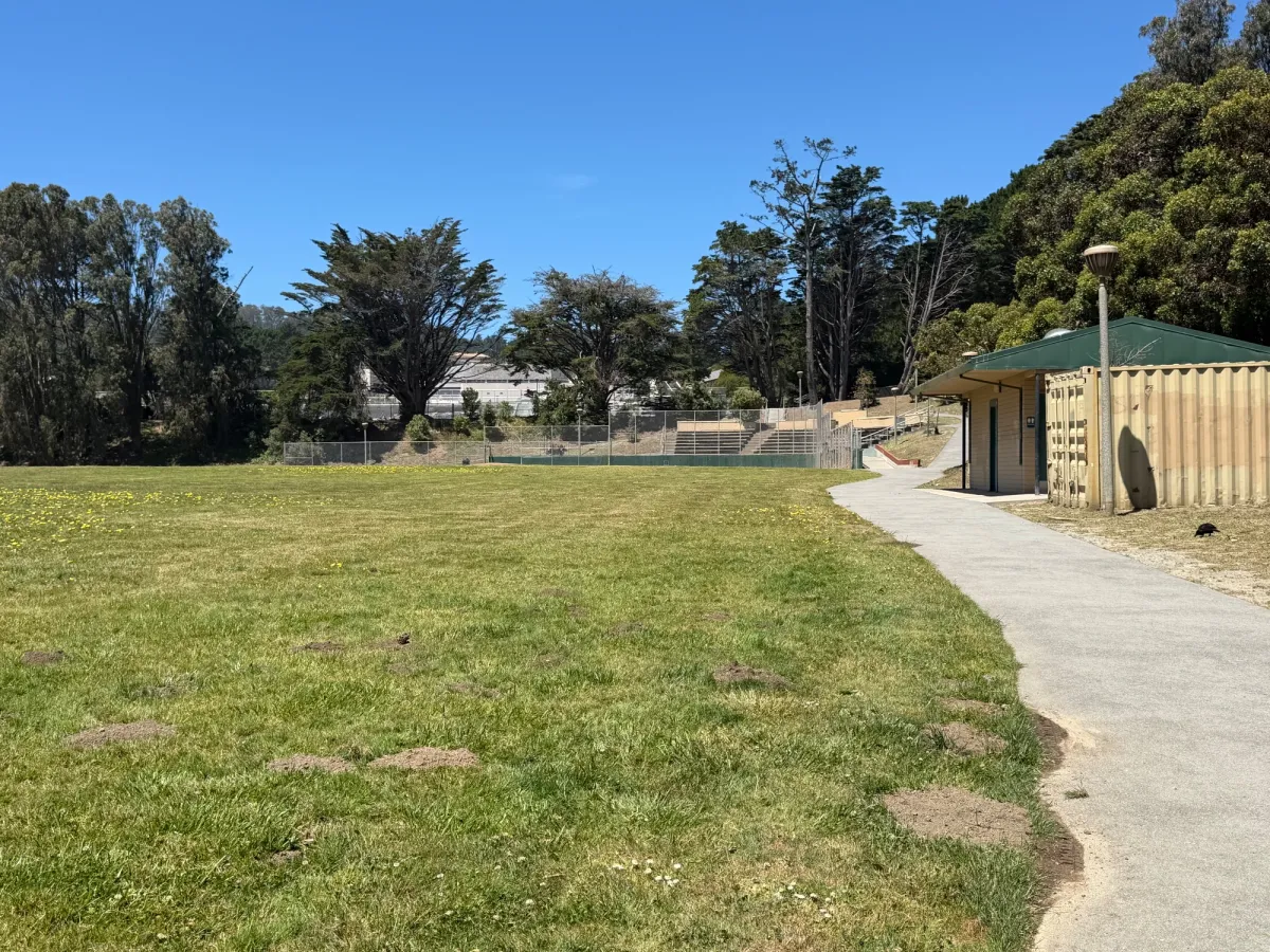 Baseball field and another restroom facility in front